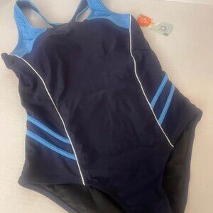 Women's Pro One Piece Athletic Bathing Suit Color Blue Block Swimsuit Size M